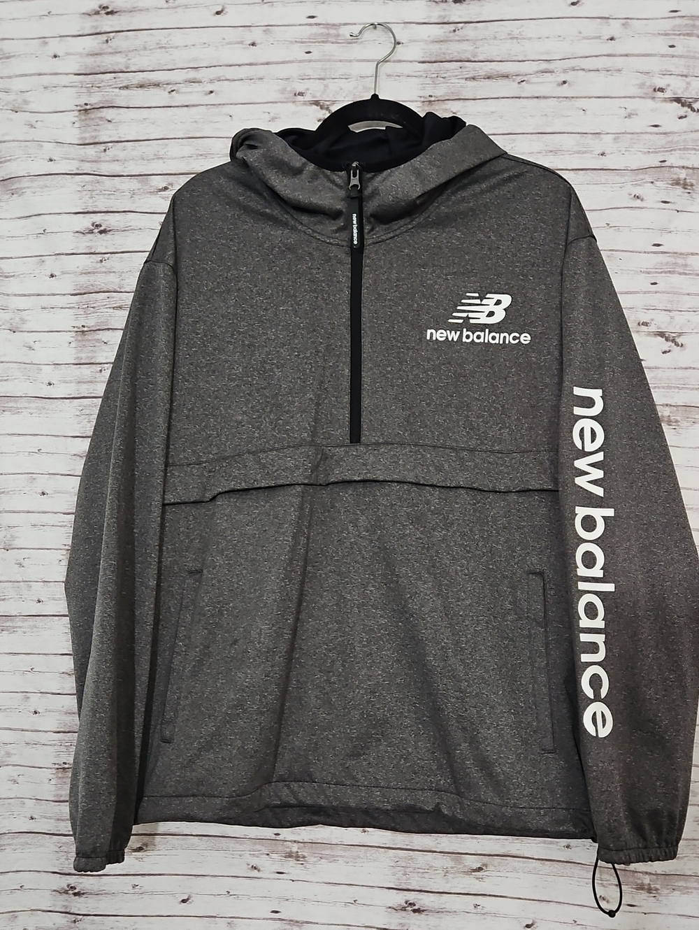 New Balance Men's Heather Gray Half-Zip Hooded Performance Windbreaker Jacket